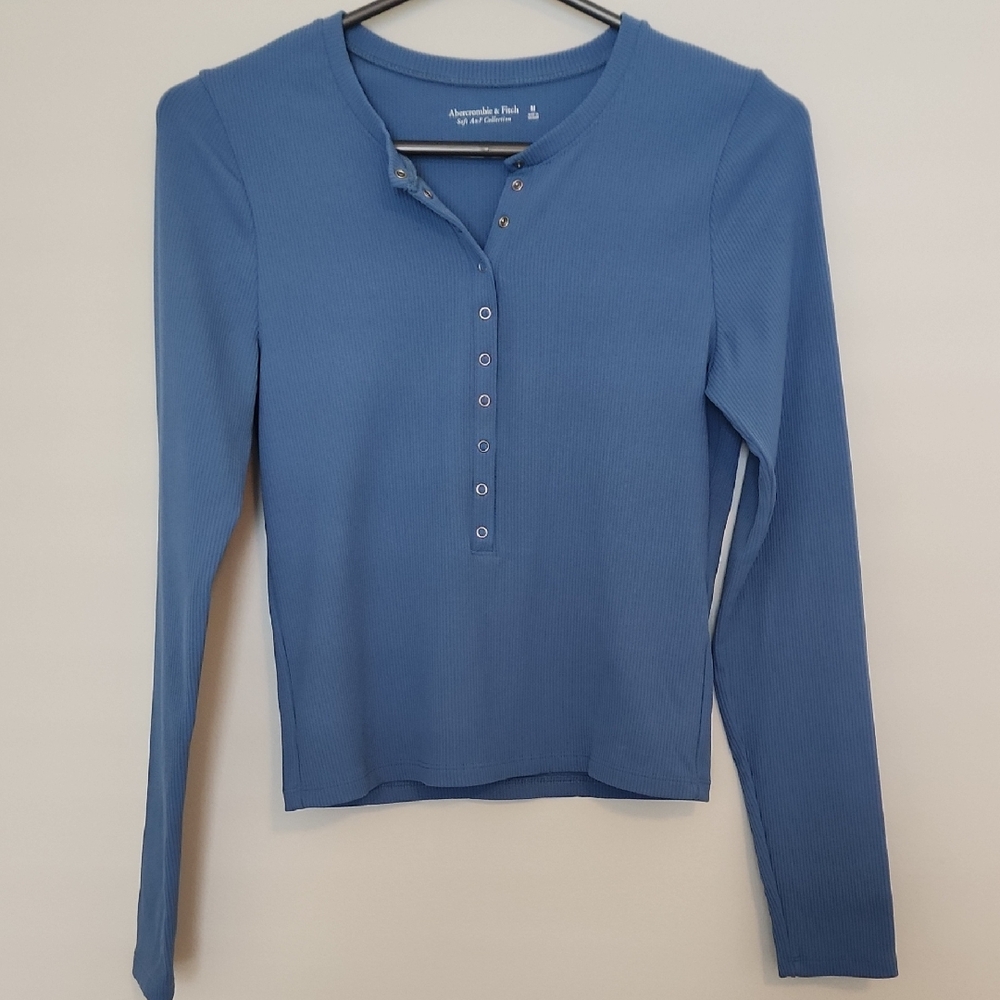 Abercrombie & Fitch Blue Long Sleeve Fitted Polo Shirt
